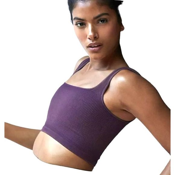 FREE PEOPLE FP MOVEMENT HAPPINESS WINE/BURGUNDY SQUARE NECK CROP SZ: M/L NWOT - Picture 6 of 6